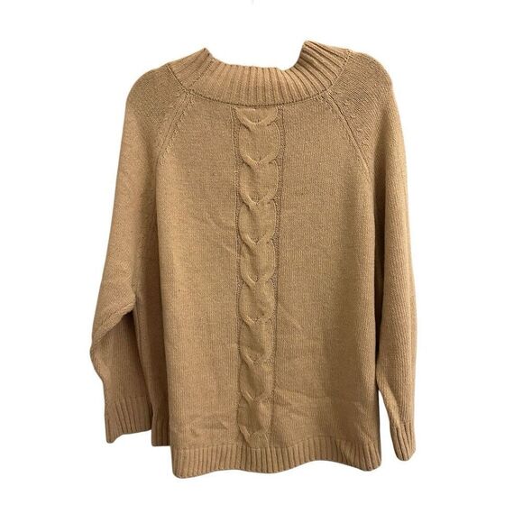 Heathmoor Cable Mock Neck Tan Boho Sweater S/M Neutral relaxed fit - Picture 2 of 6